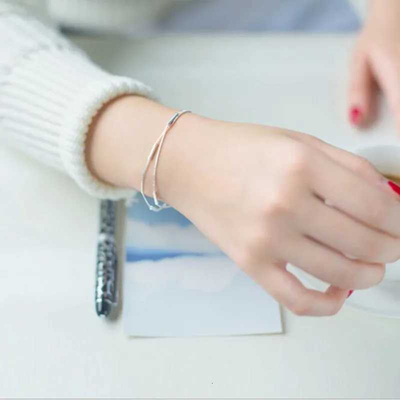 Personality New Art 925 Sterling Silver Jewelry Female Simple Bar Round Stick Double High-Quality Popular Bracelet SL003 Z250807