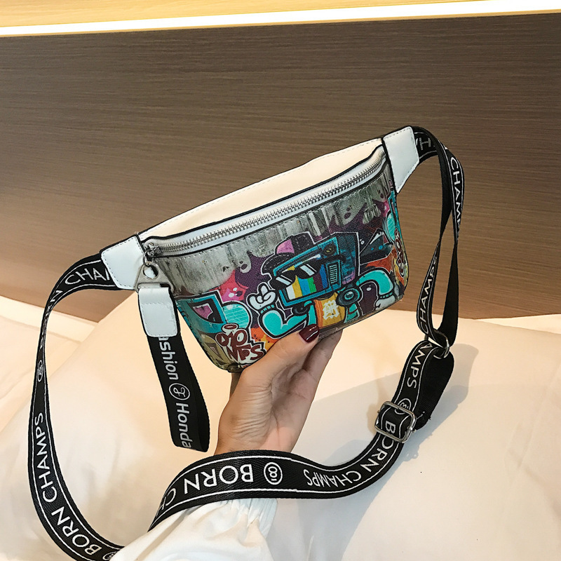 Luxury Brand Designer Bag Hip Hop Fashion Painted Graffiti Small Waist Bag 2024 New Trendy Casual Crossbody Chest Bag Party Girl Bag