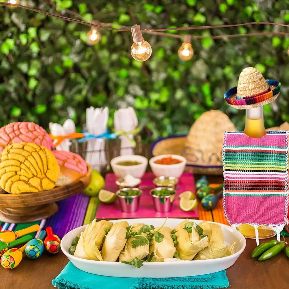Home Supplies Mexican Theme Tiny Sombrero Hats Fiesta Decoration Party Decor Bottles Serapes Colorful Beer Poncho Cover 250804