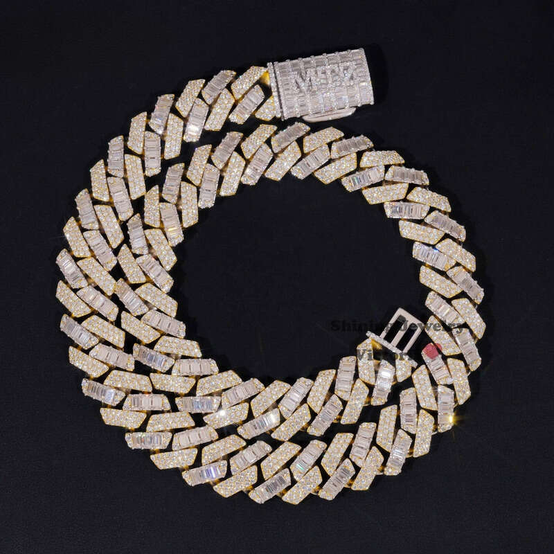 20MM Big Heavy Hip Hop Necklace Sier Baguette Iced Out VVS Moissanite Lab Dia Miami Cuban Link Chain