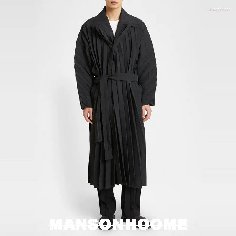 Men's Wool Japan ISSEYS MIYAKES Pleated Loose Drape Casual Trench Coat Mid-Length Jacket
