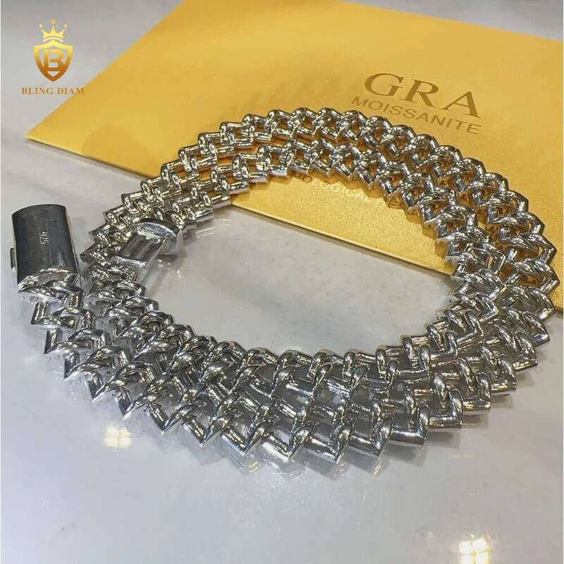 Fine Jewelry Necklace 8mm 10mm 13mm Iced Out Link Chain 1 Row Vvs Moissanite Cuban Chains for Men