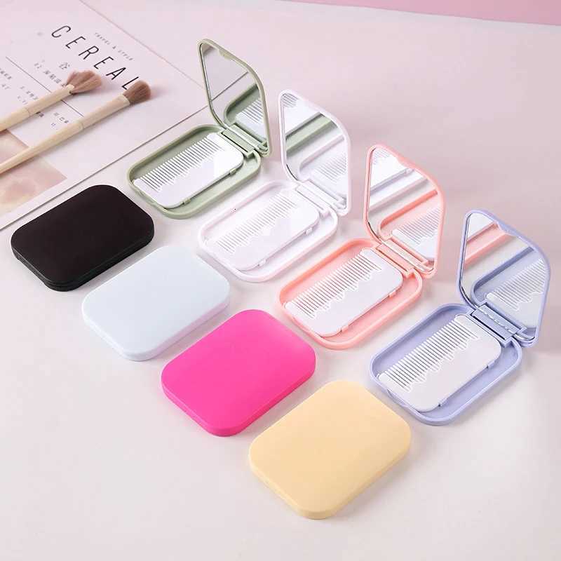 Small Mirror Comb Set Solid Color Fashion Portable Folding Makeup Mirror With Comb For Girl Gift Makeup Tools Vanity Mirror Z250807