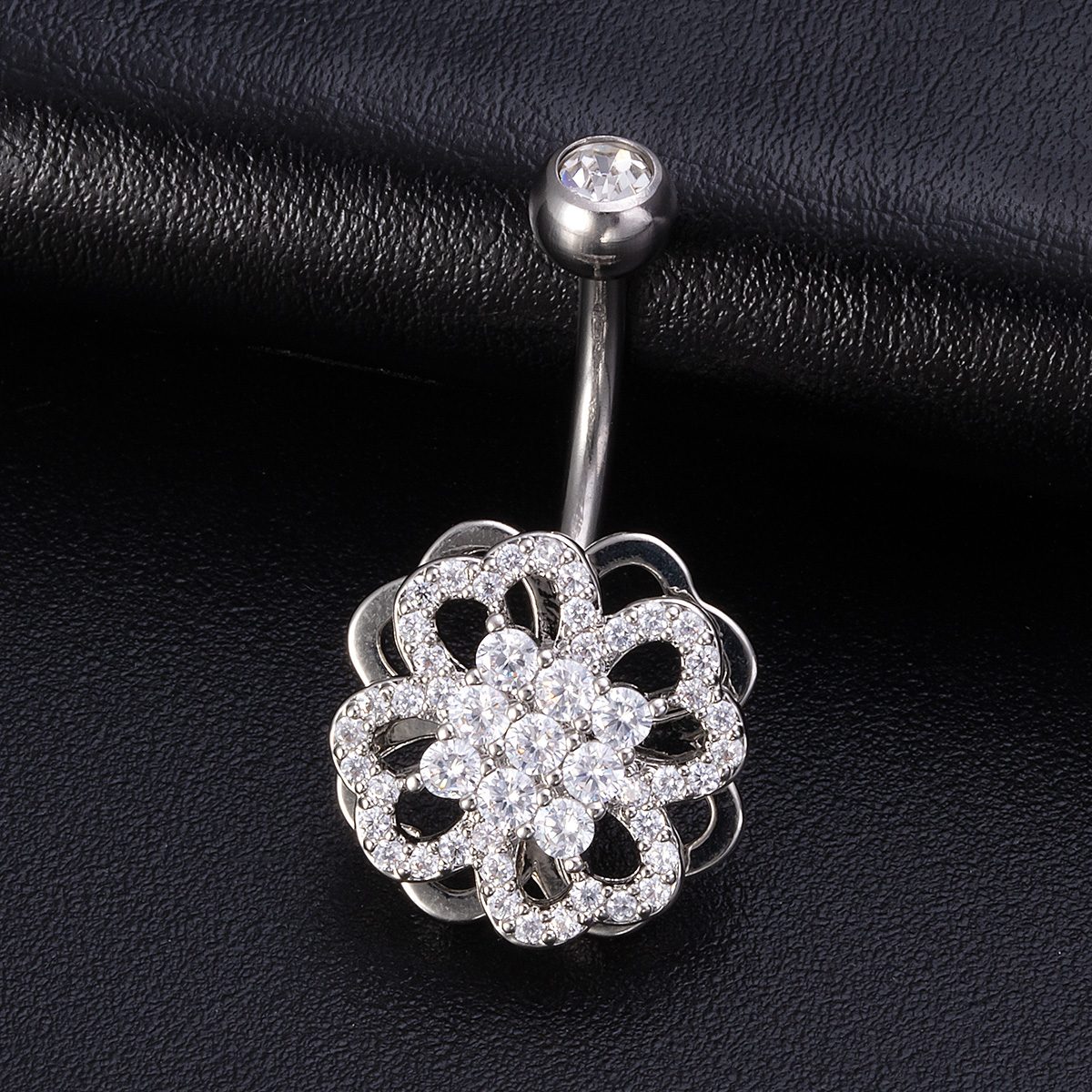 Rotating zircon inlaid navel ring, stainless steel rod, navel nail, perforated human body accessory, navel buckle accessory manufacturer