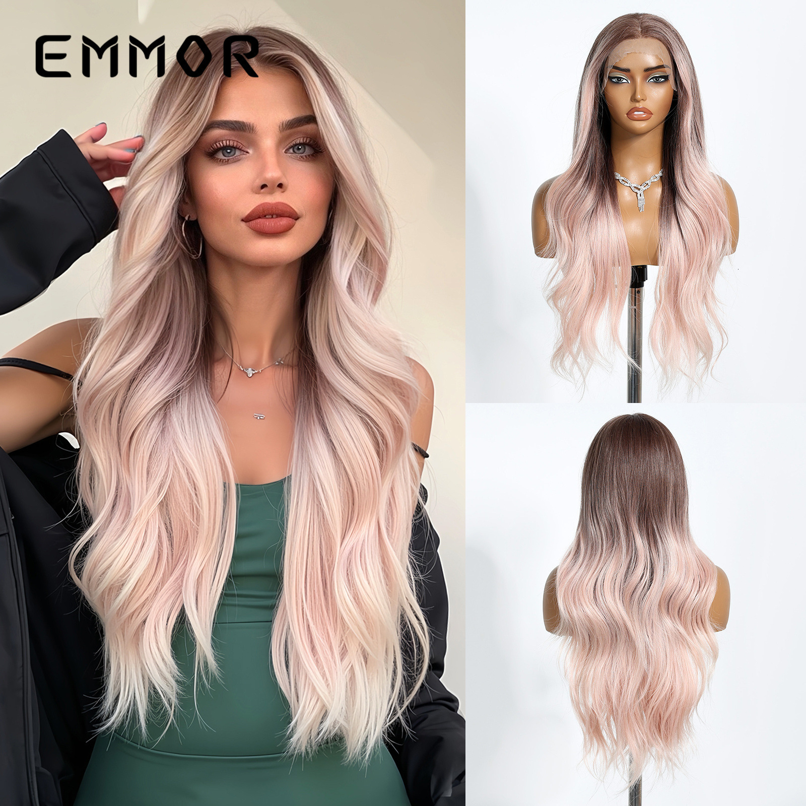 New 13X6 Large Area Silk Middle Part Black Big Wave Long Curly Lace Full Head Hairstyle