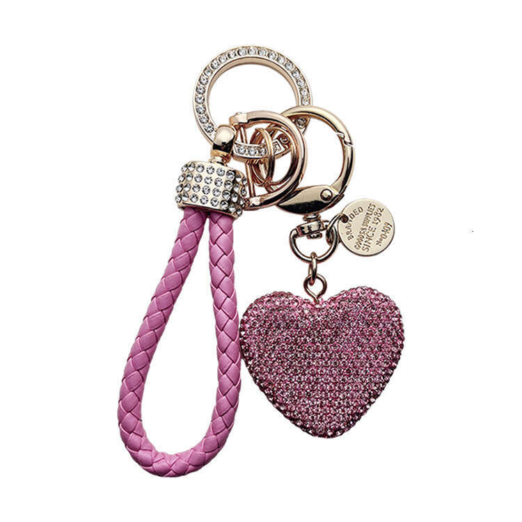 Clay Full Drill Heart with Diamond Inlaid Leather Strap Heart-Shaped Car Keychain for Women Exquisite Pendant