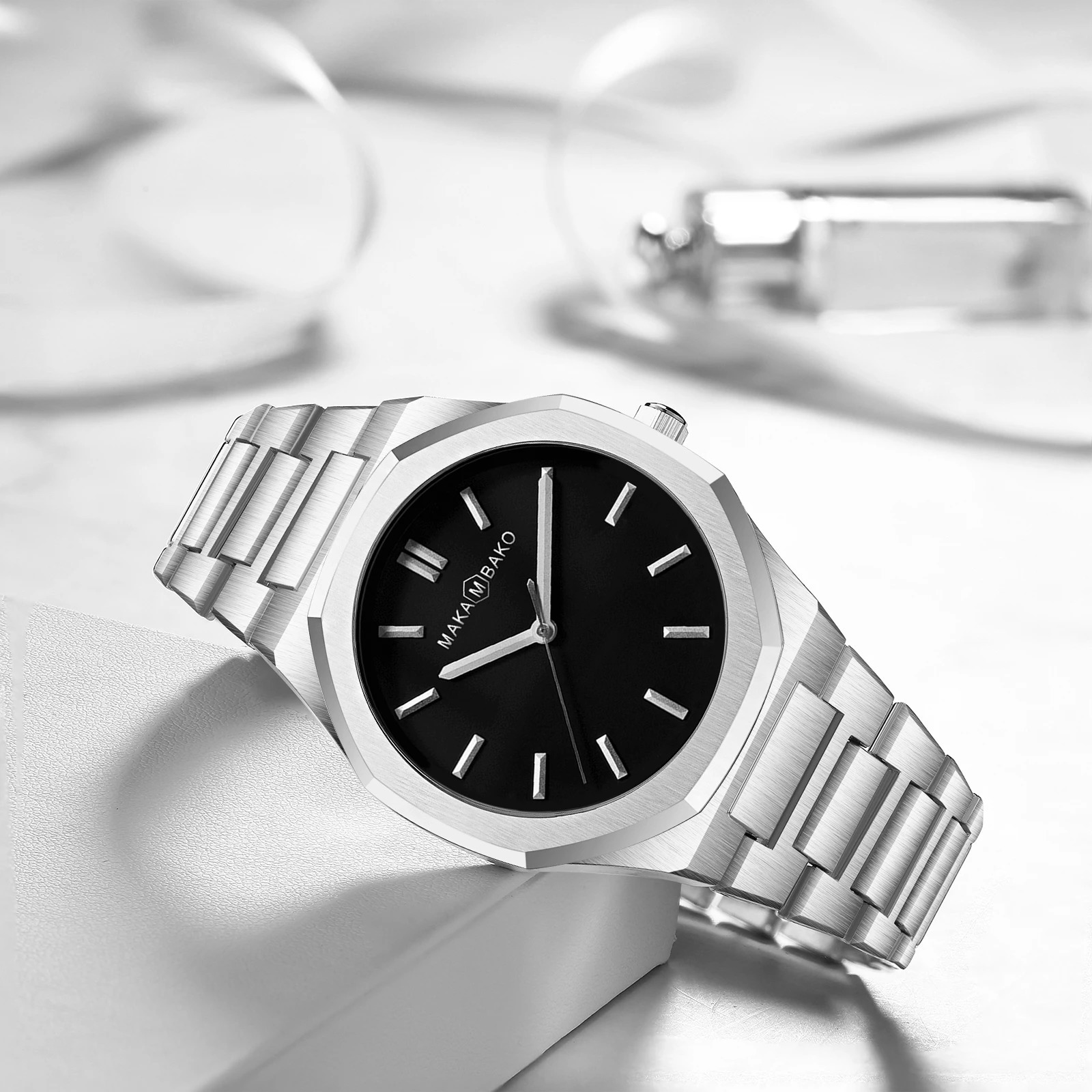 Business Men Watch Fashion Octagonal Stainless Steel Strap Japanese MIYOTA 2035 Quartz Clock Silver Black Casual Men Watch reloj 250807