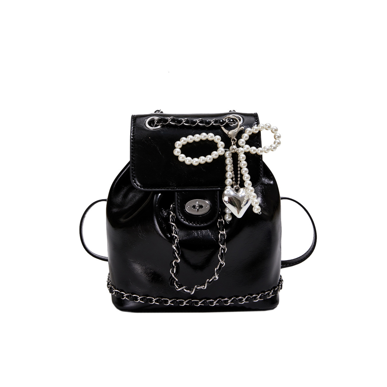 2025 Autumn New Women s trend Backpack Bow Silver PU Women s Backpack New Handbag Lock Design Chain Fashion Backpack New Designer Backpack