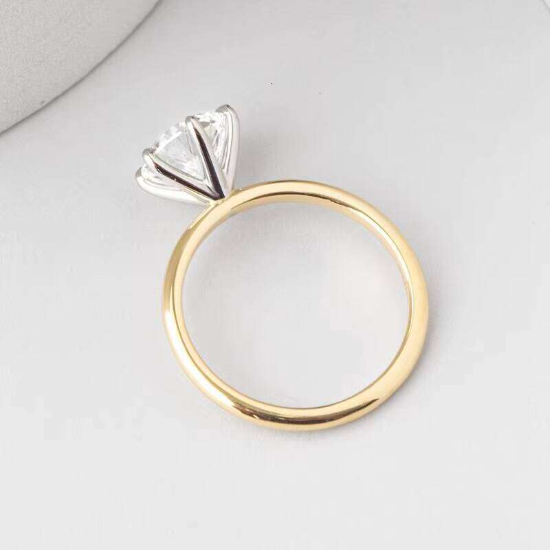 Custom Made Gold Classic Look of 2CT Round GRA Moissanite 6 Prongs 2 Tones Solitaire Ring