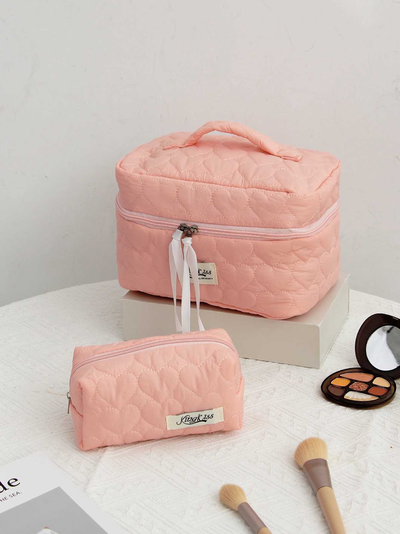 1pc/set Love Cloud Quilted Makeup Bag Portable Makeup Bag Large Capacity Wing Bag Travel Storage Makeup Bag Y250808