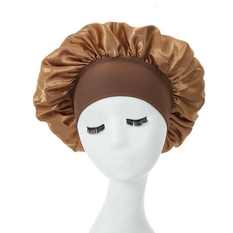 2PCS Milk Imitation Silk Wide Brim Satin Cloth Womens Hair Hat Bonnet Elastic Band Headwear bonnets for women Z250808