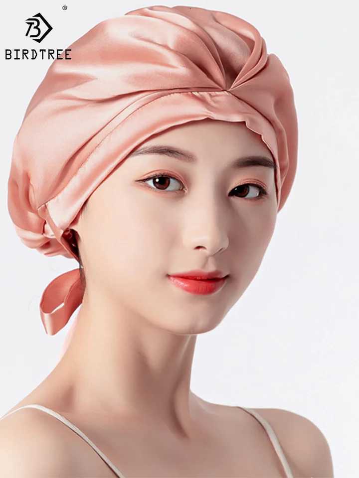 Birdtree 16MM Natural Mulberry Silk Sleeping Cap 1 Layer Shower Nightcap Housework Cooking Haircare Bonnet Protector A34316M Z250808