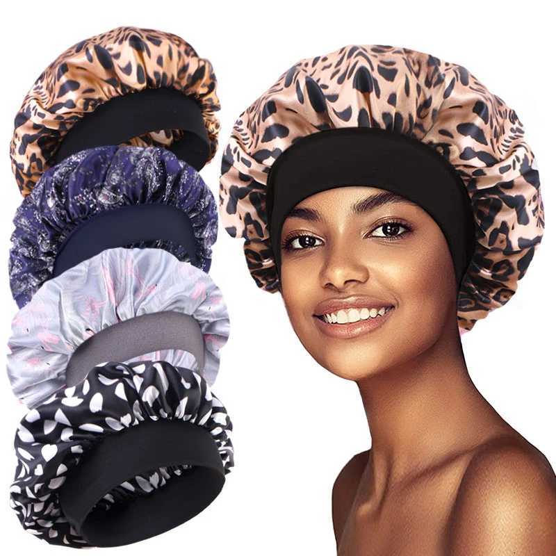 Floral Print Bonnets Women Night Sleeping Cap Wide Elastic Band Silky Headwrap Ladies Hair Cover Shower Bathing Makeup Hat Z250808