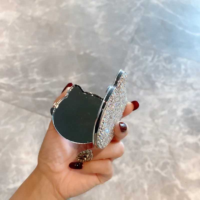 Small Cat Mirror Kawaii Makeup Mirrors with Rhinestone Handheld Pocket Vanity Mirror Bling Hand Mirror Decorative Z250807