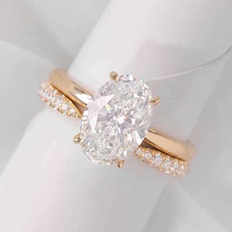 1CT 2CT 3CT Oval Engagement Dia VVS D 14K Solid Yellow Gold Moissanite Eternity Ring for Wedding