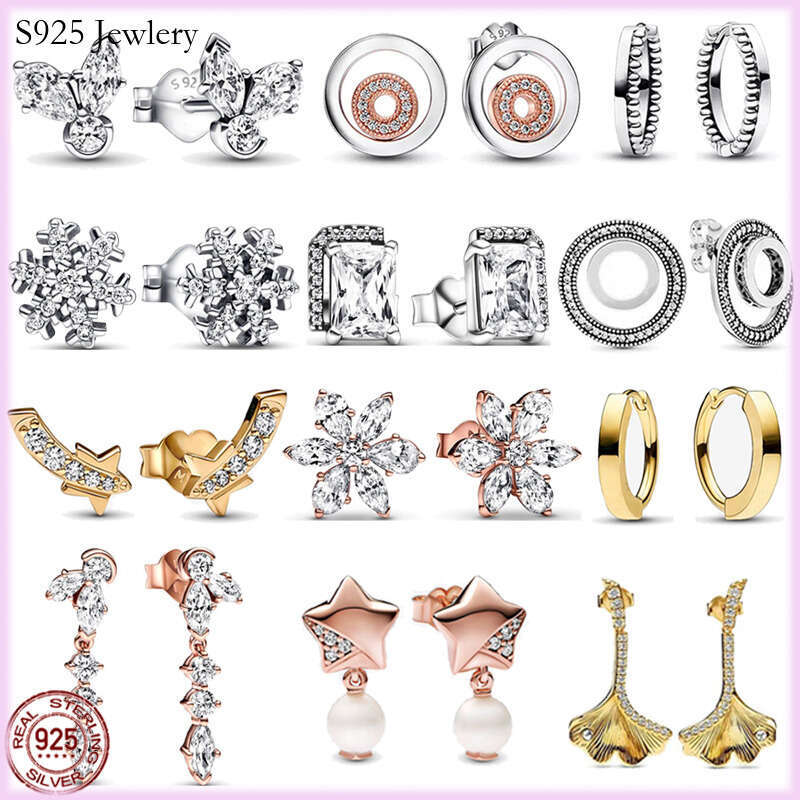 925 Sterling Silver Earrings Pearl Five -Point Star Earrings Rectangular Bright Aura Snowflake Exquisite Jewelery Fashion Accessories Free Delivery