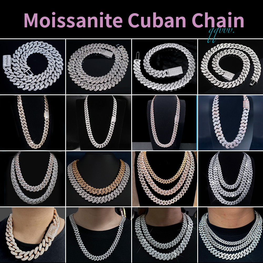Chain Link 12mm 925 Cuban Silver Hip Hop Rose Gold Plated Custom Iced Out Moissanite Clasp Miami Cuban Chain