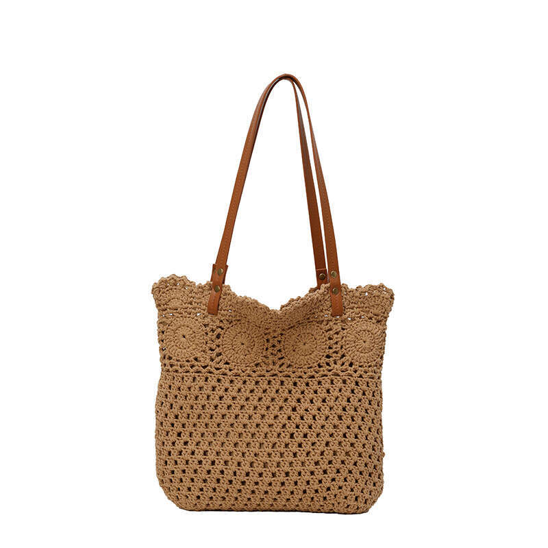 Korean Hollow Cotton Rope Woven Underarm Tote For Women New Handheld Bucket Vacation Beach Bag B5