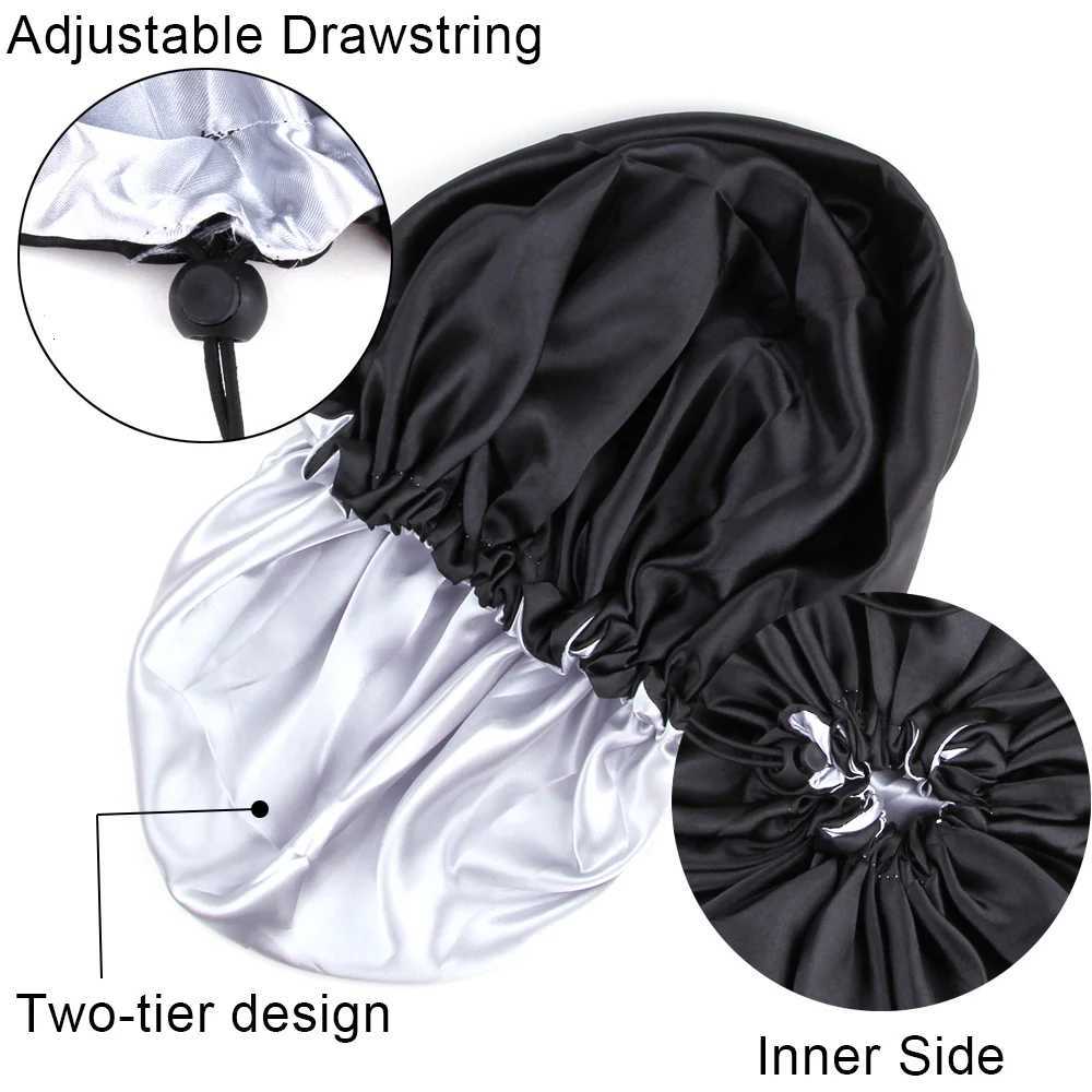 Sleeping Satin Hair Cap Curls Reversible Night Hat Double Layer Silky Bonnet Adjusting Button Bonet Women Hair Heating Cap Tool Z250808