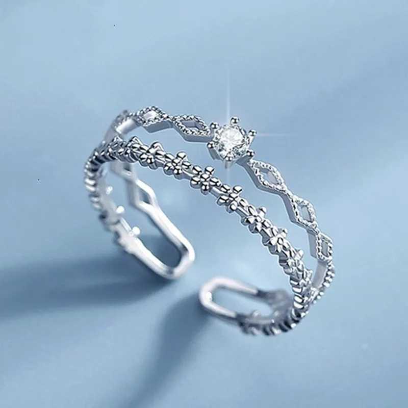 925 Sterling Silver Flower Lace Ring Korean Fashion Opening Inlaid CZ Adjustable Rings Valentines Day Gift Y250808