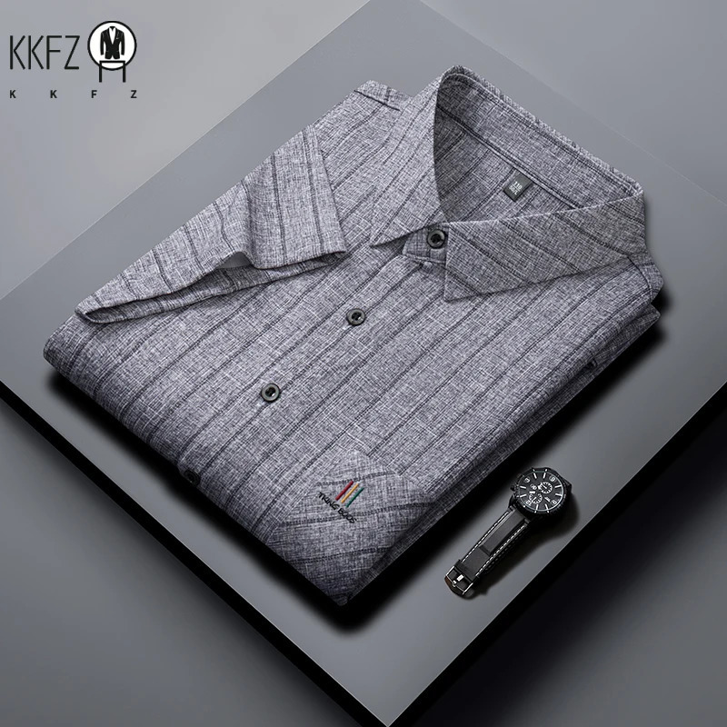 Mens Business Casual Short Sleeved Printed Shirt with Wrinkle Resistance No Ironing Comfortable All Season Versatile Top y250807