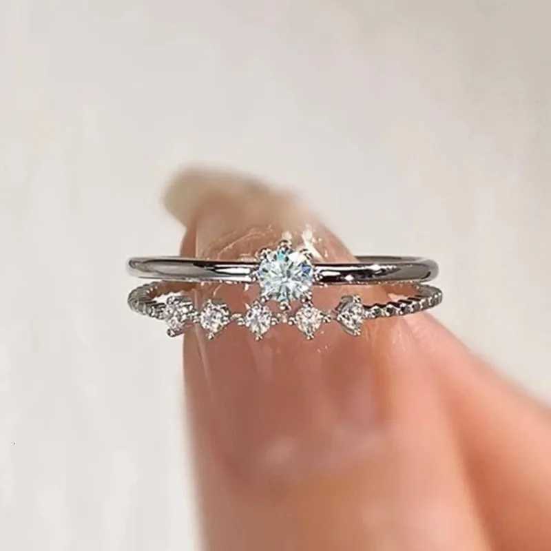 925 Sterling Silver Round CZ 2Pcs Ring Set for Women Wedding Party Exquisite Female Rings Luxury Trendy Jewelry Gifts Y250808