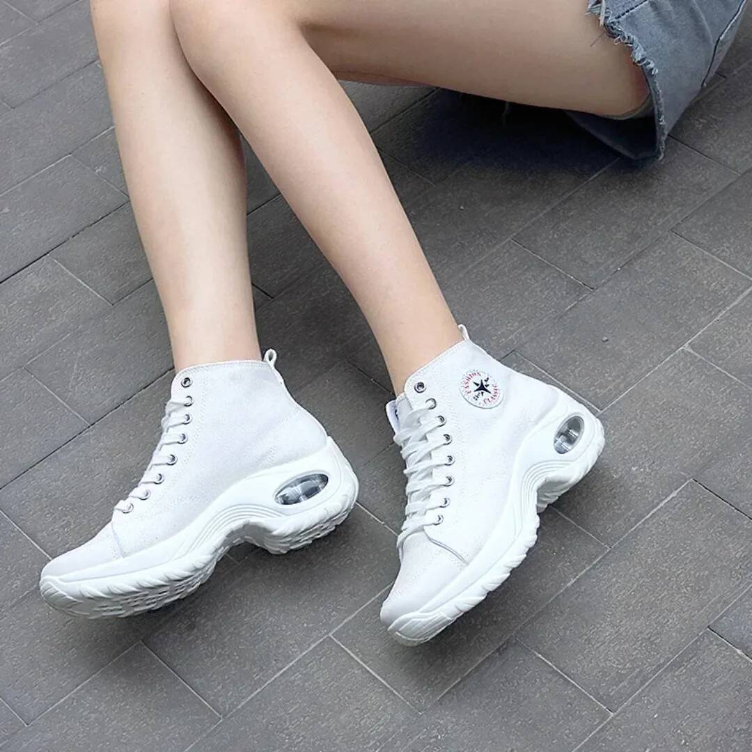 New fashionable canvas casual lightweight thick soled rise dad shoes, breathable high top women's shoes ddmysaturn