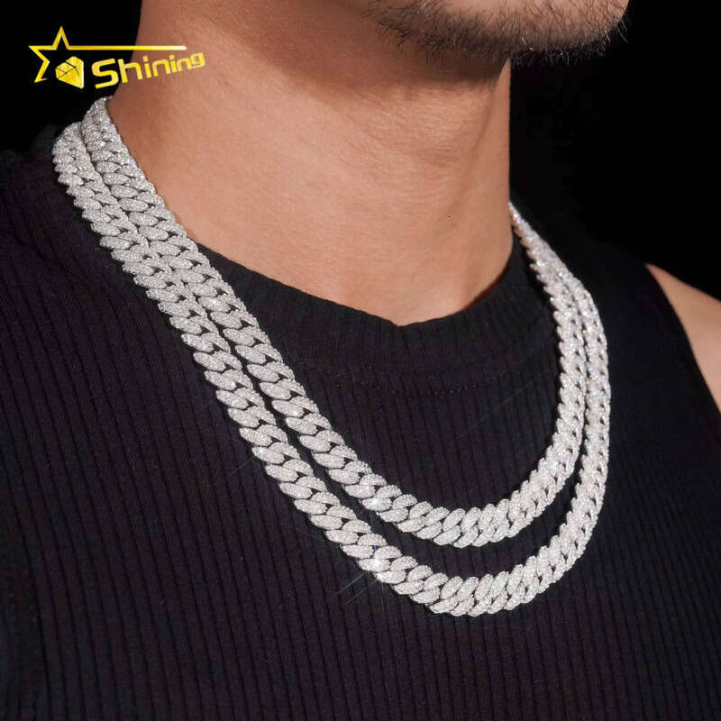Pass Dia Tester Sterling Sier Hip Hop Style Iced Out 10mm Moissanite Cuban Link Chain