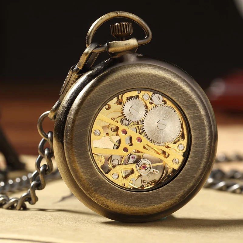 Retro Mechanical Pocket Watch Chain Skeleton Hand Winding Metal Fob Clock Relogio De Bolso Gifts For Men Woman 250807