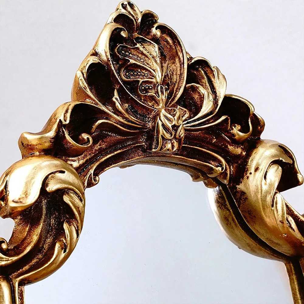 Vintage Gold Patterned Mirror Decoration Table Wall Mirror with Stand for Room Bedroom Dresser Desktop Decor European Style Z250807
