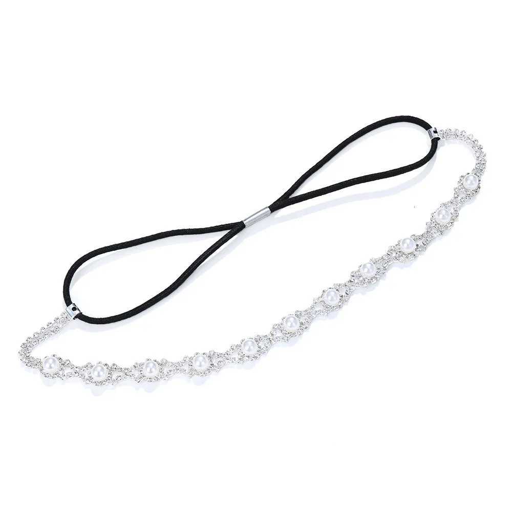 New Fashion Wen Elastic Rhinestone Band Wen Wedding Bridal Hair Chain Pearl Crystal Hair Band Chain Accessories Y250808