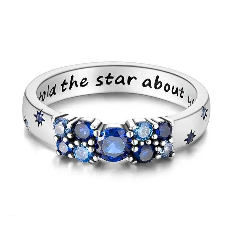 925 Sterling Silver Ring Blue Color Star Password Ring For Women CZ Cubic Zircon Star Moon Flower Wedding Jewelry Rings Gifts Y250808