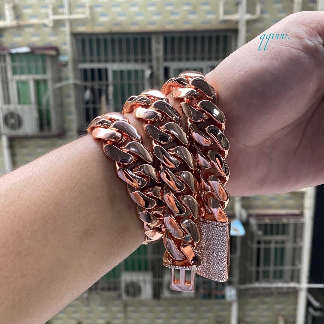 Cuban Wholesale Rose Gold Plate Link Chain Choker Heavy Solid Brass Miami Cuban Chains Bracelet for Men Women Cadena De Oro Rosa