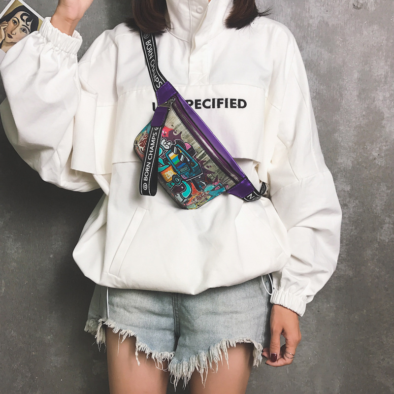 Luxury Brand Designer Bag Hip Hop Fashion Painted Graffiti Small Waist Bag 2024 New Trendy Casual Crossbody Chest Bag Party Girl Bag