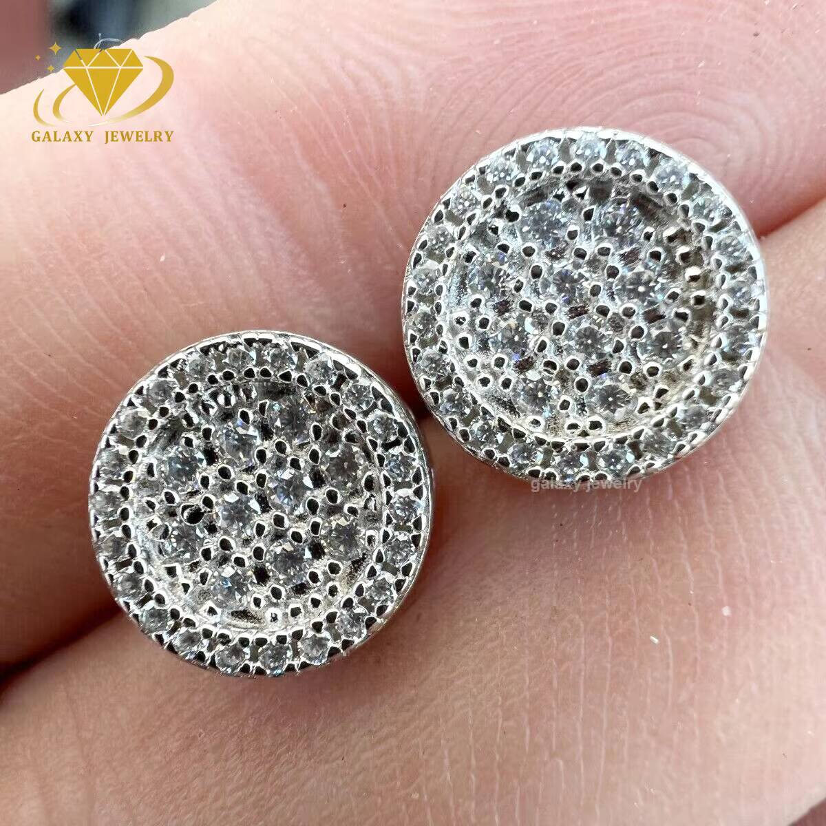 100% Pass Diamond Tester Real Iced Out Moissanite 925 Silver Gold Plated Unisex Hip Hop Round Earrings Studs