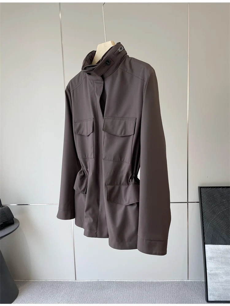 Womens Waterproof Windproof Pocket Waist Short Windbreaker Jacket 250728