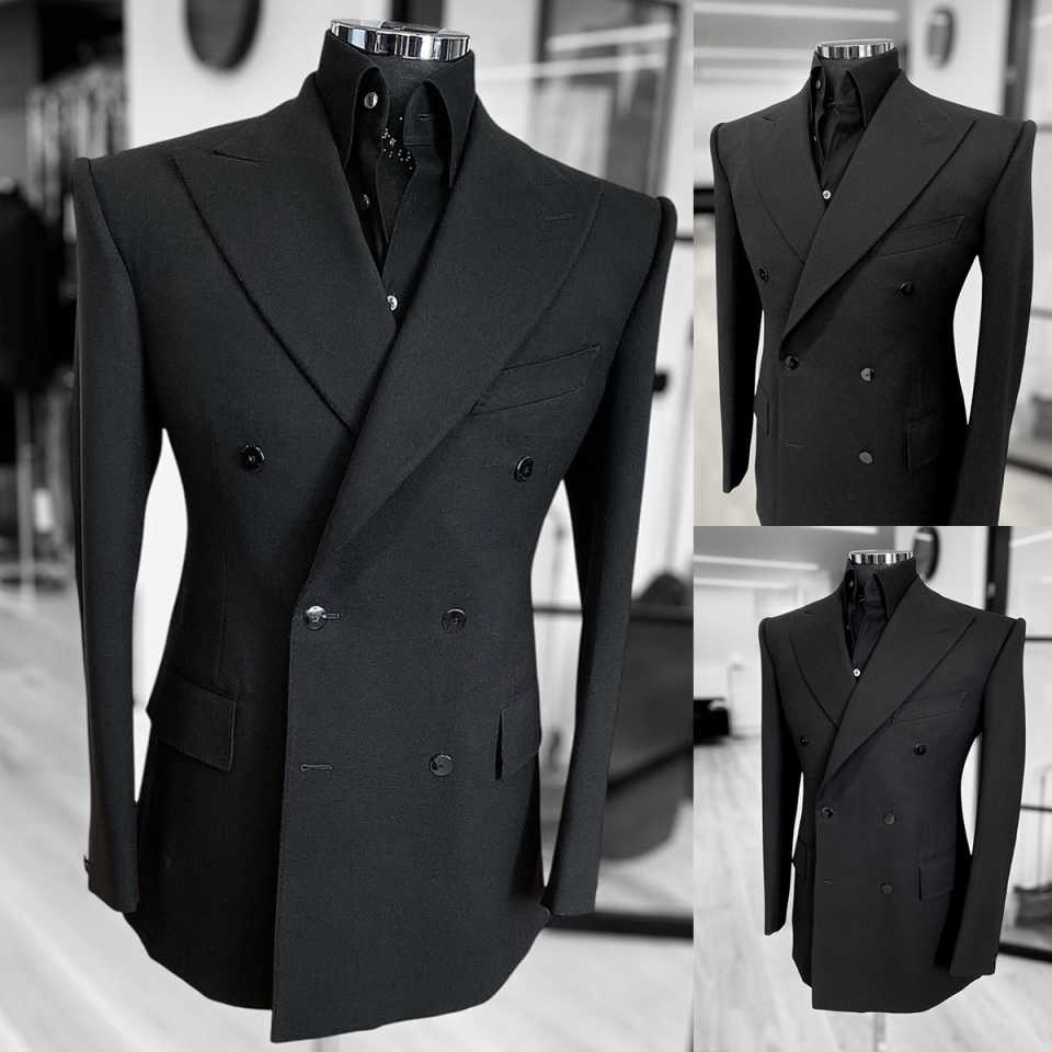 Formal Wedding Tuxedos 1 Pcs Jacket Black Double Breasted Men Suit Peaked Lapel Groom Evening Business Prom Blazers Customized