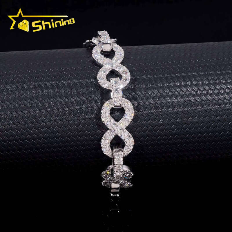 Pass Dia Tester Sier Gold Plated Hip Hop Jewelry Custom 13mm VVS Moissanite Cuban Link Bracelet Infinity Chain