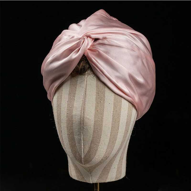 Double Layer Real Silk Sleeping Caps Adjustable Knotted Women Night Bonnet Satin Hair Wrap Elastic Head Cover for Long Hair Z250808