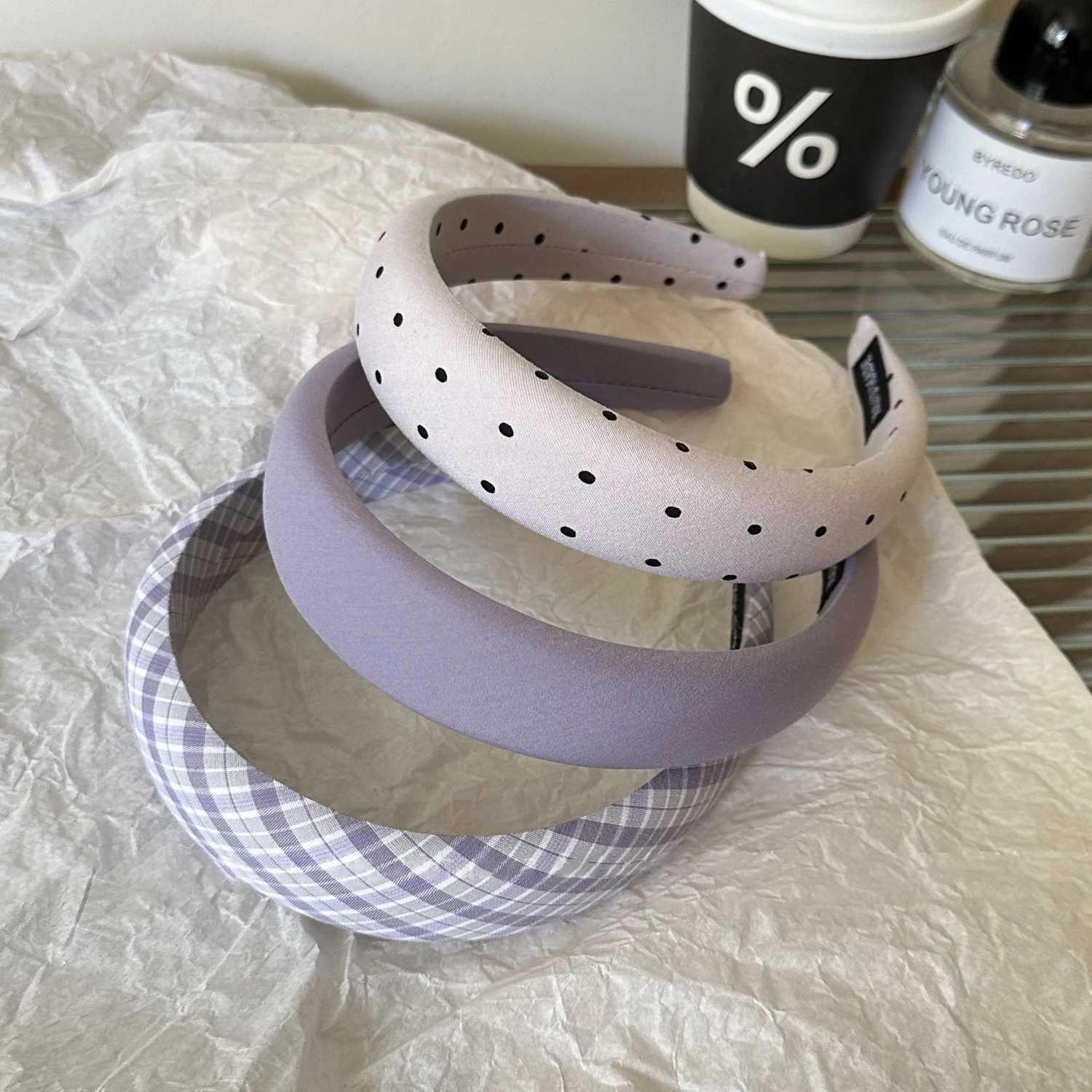 New Sweet Padded Band Wide Cross Hand Purple Color Stripe Polka Dot Hair Rope Wen Hair Accessories Y250808