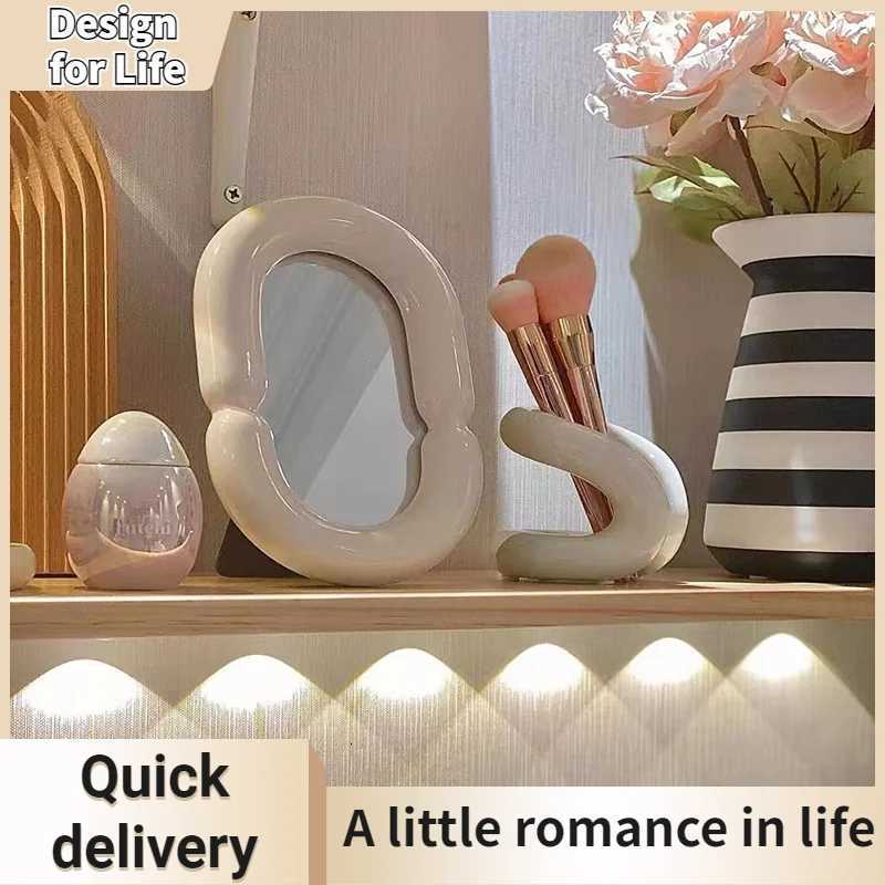 Home Ceramic Mirror Dressing Table Geometric Luxury Bedroom Desktop Makeup Mirror Decorative Mirror Decorative Jewelry Home Decor Z250807
