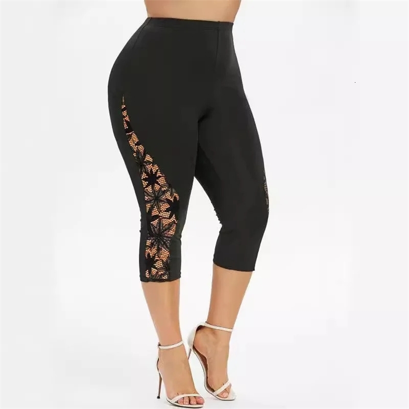 Plus Size Europe Womens Spring Summer Slimming Trousers Lace Splicing Elastic Pants Clothing y250805