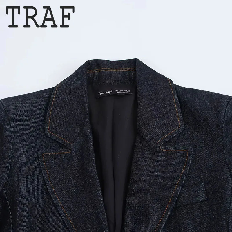 TRAF Elegant Womens Sets Denim Long Pants Set Single Breasted Long Sleeve Woman Denim Blazer Coats Sets For Women 2 Pieces 250728