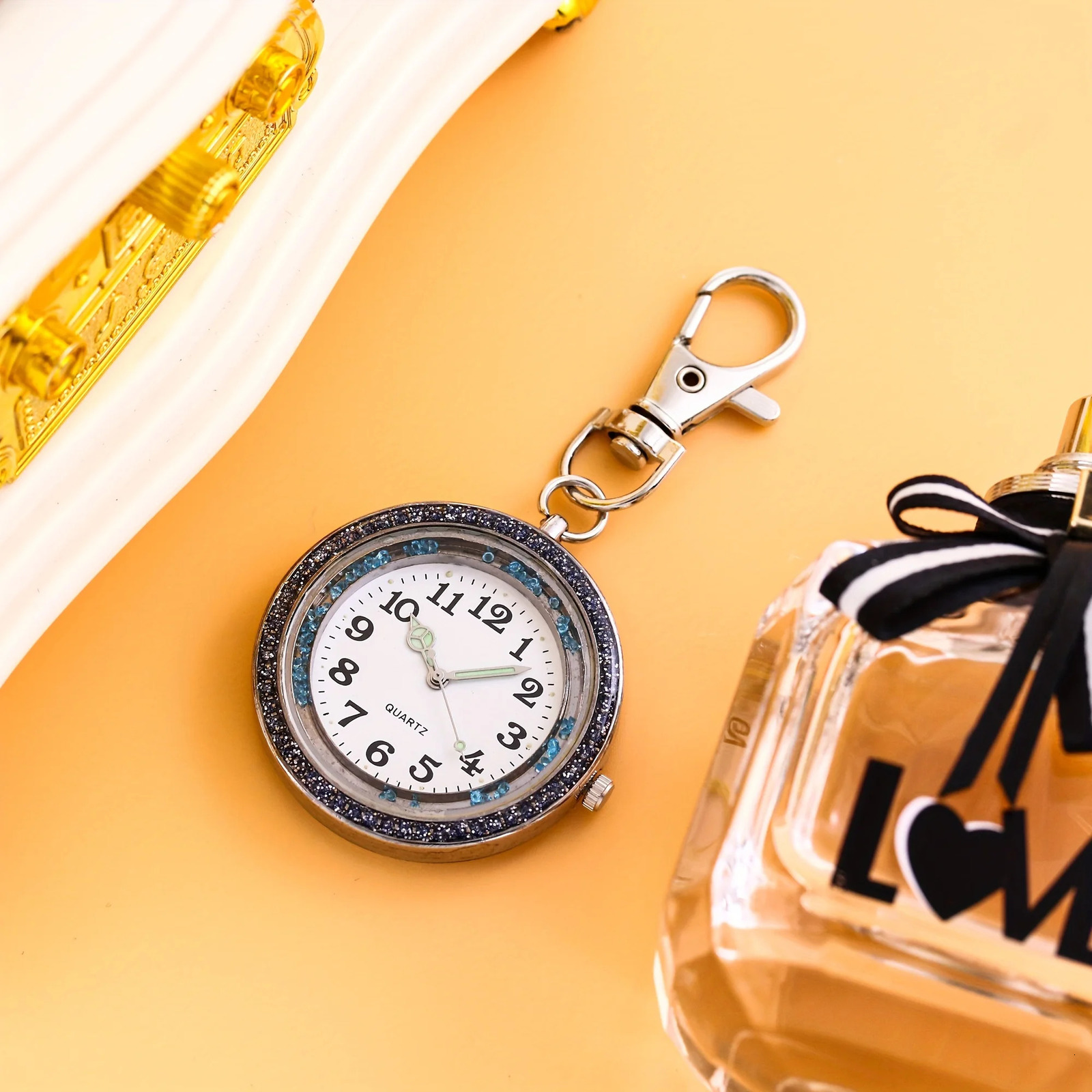 Colorful Full Diamond Luminous Needle Hanging Watch Pocket Watch Keychain Watch Nurse Watch Mens and Womens Hanging Watch 250807