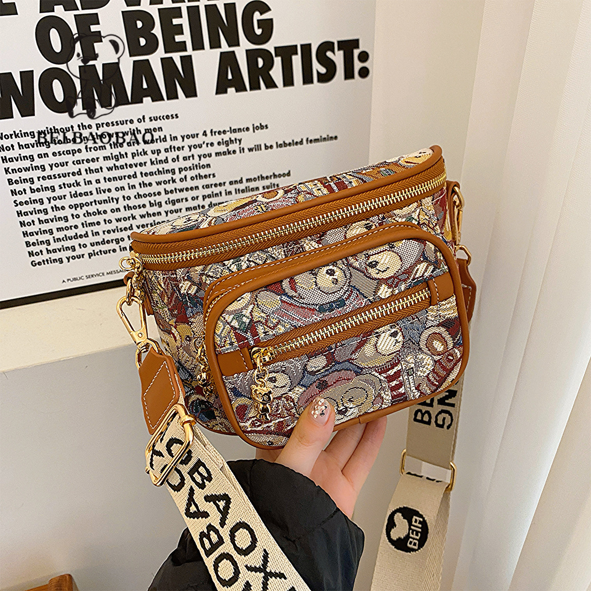 Women's 2025 Summer New Canvas Bear Crossbody Casual Shoulder Chest Bag ddmymoon