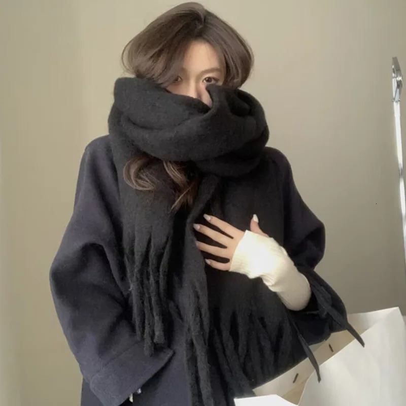 1PC Soft Winter Scarf Solid Color Warm Long Tassel Scarves Mohair Thickened Wrap Shawls For Women Girls 250807