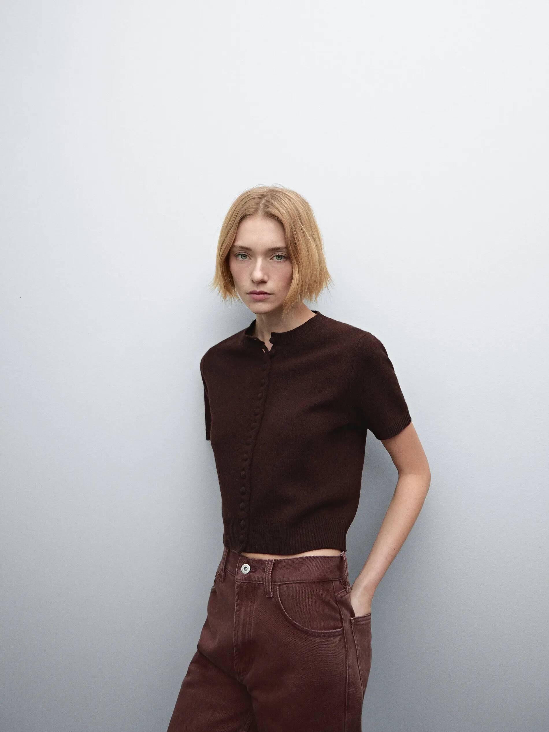 Ethereal MD 2025 massidutti spring new style of Ladies' casual stylish commuter round-neck short-sleeved knitted cardigan dongdumaoyi