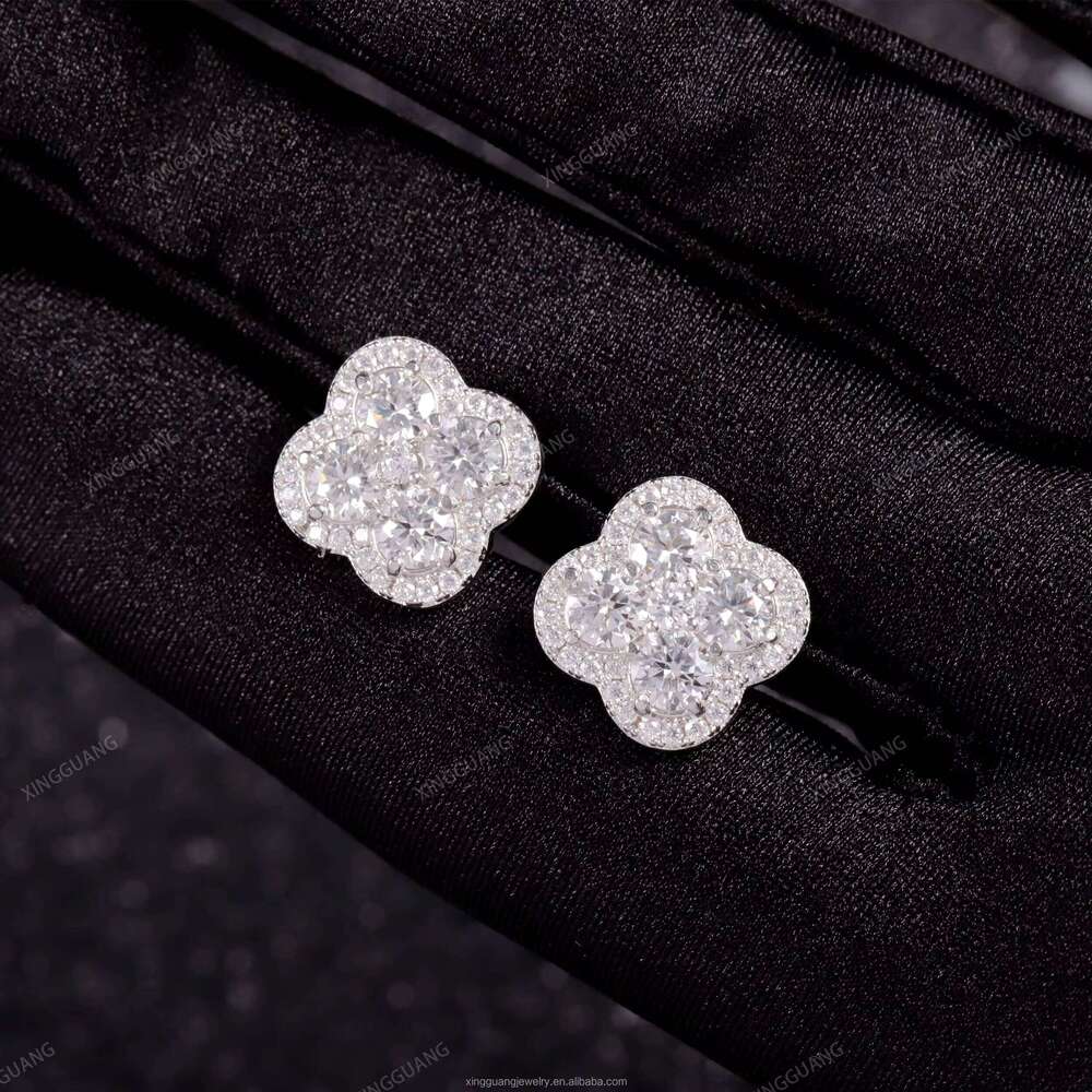 XG RTS Four Leaf Dia Stud Clovers Fashion Sier Moissanite Fine Jewelry Earrings for Men Women