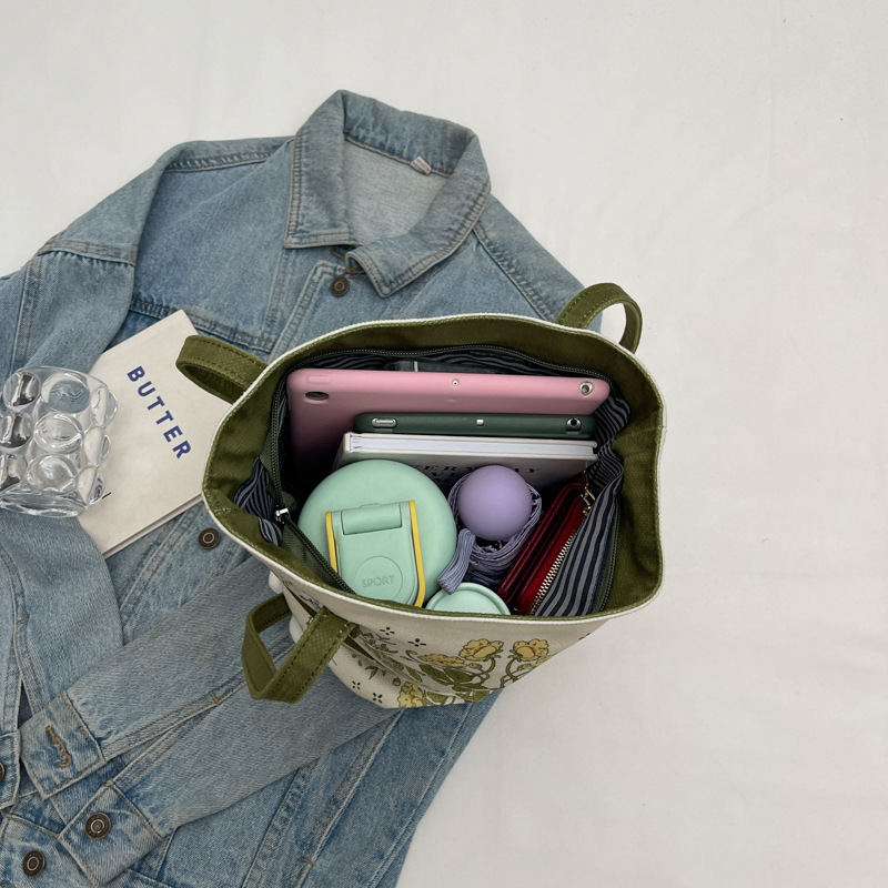 Luxury Brand Designer Bag Fashion Color-Block Bucket Bag For Women Small Floral Letter Print Shoulder Bag Ethnic Style Simple Girl Tote Bag