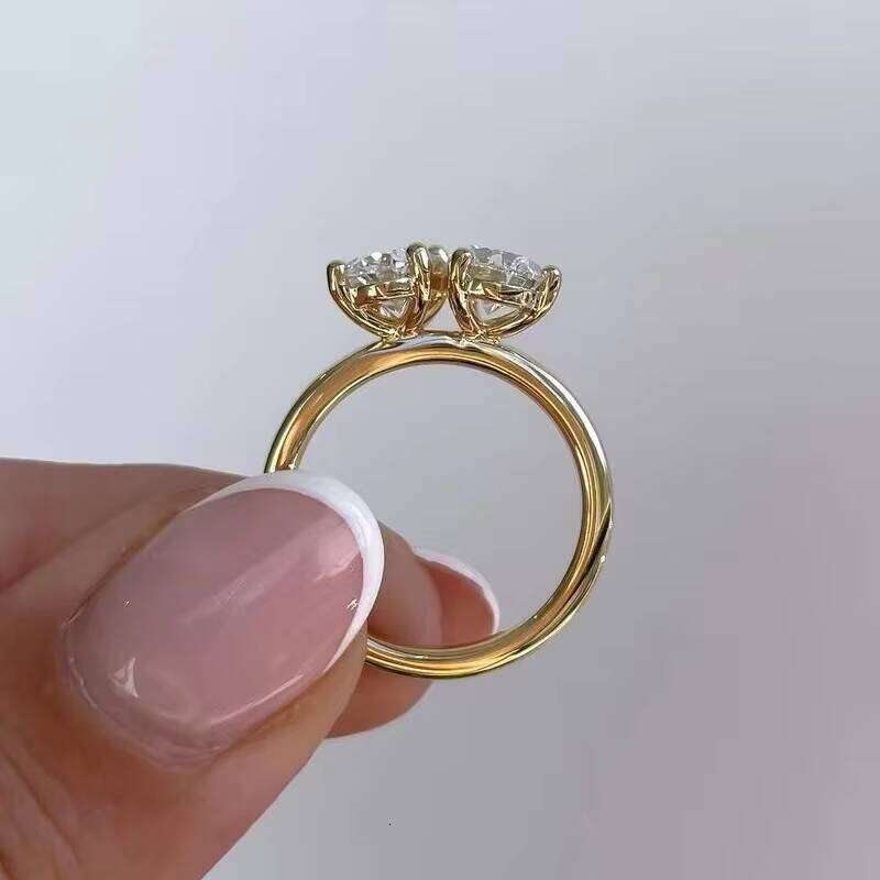 Custom Yellow Gold D Color Oval Pear Shape Moissanite Dia Fine Jewelry Women Gift Engagement Ring